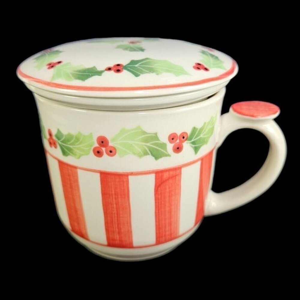Christmas‎ Andrea by Sadek Covered Cup Holly Berries Mug Lid Infuser Coffee Tea